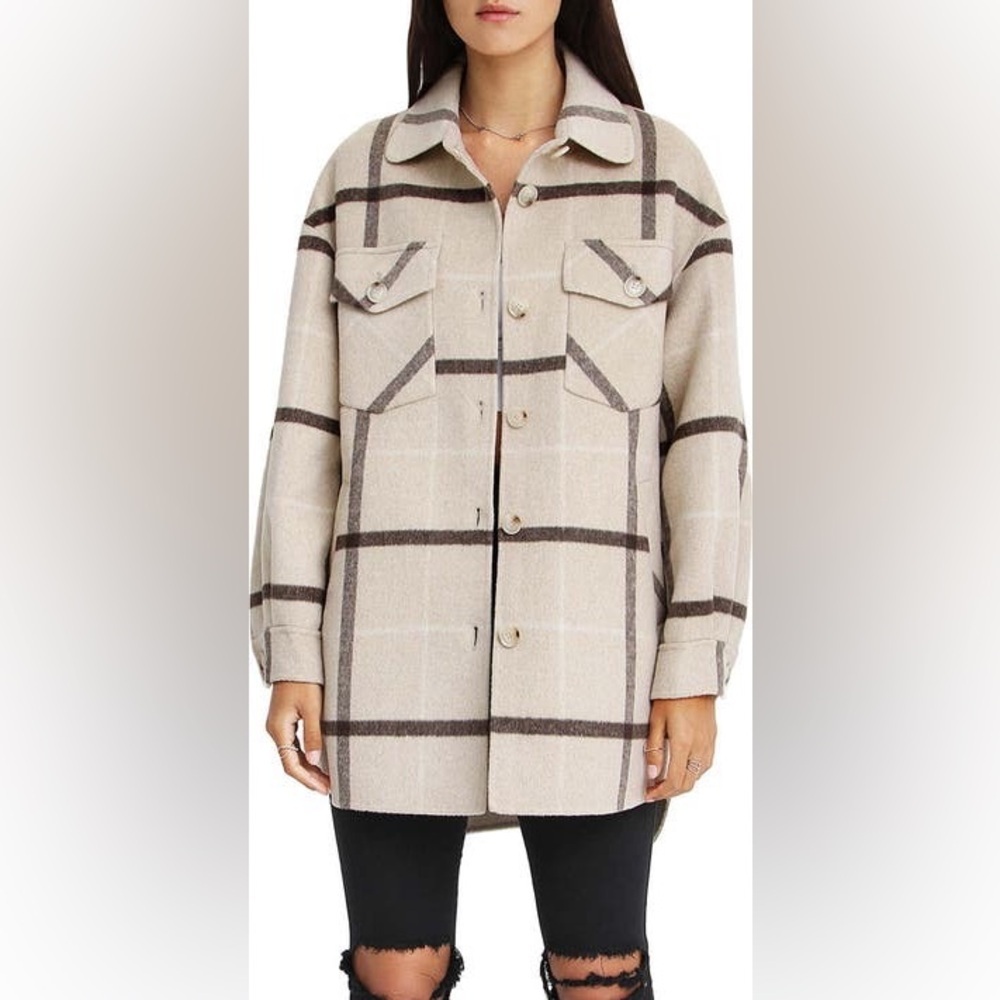 BELLE AND BLOOM RIVERS EDGE Stylish Beige Plaid Button-Up SHACKET WOMEN SIZE XS - Picture 9 of 11